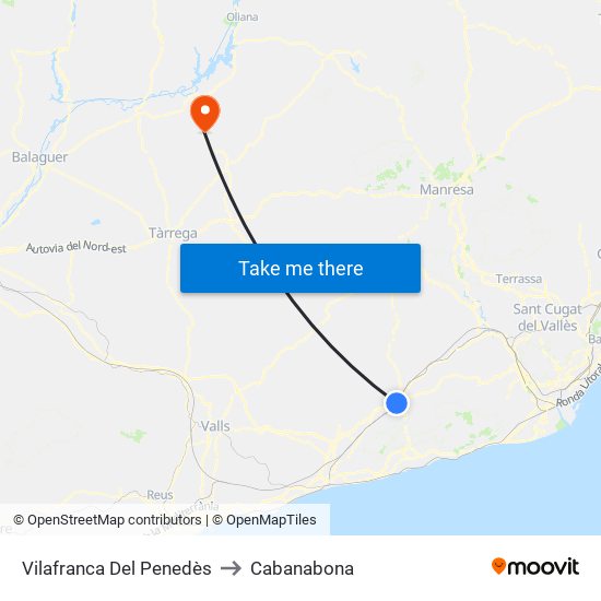 Vilafranca Del Penedès to Cabanabona map