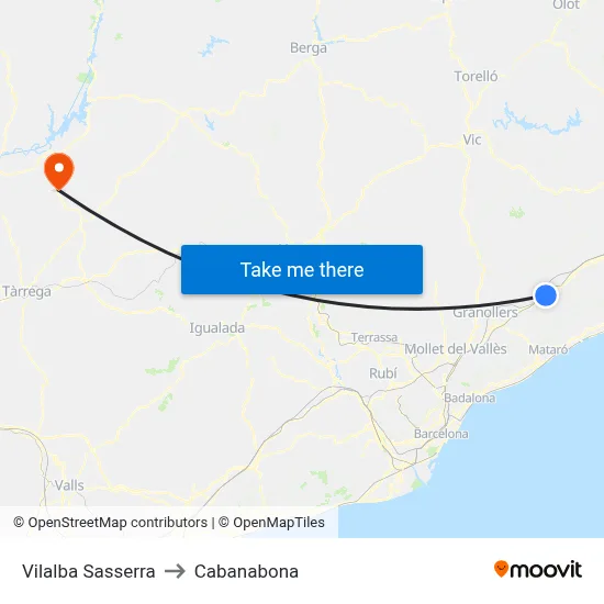 Vilalba Sasserra to Cabanabona map
