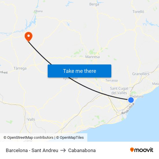Barcelona - Sant Andreu to Cabanabona map