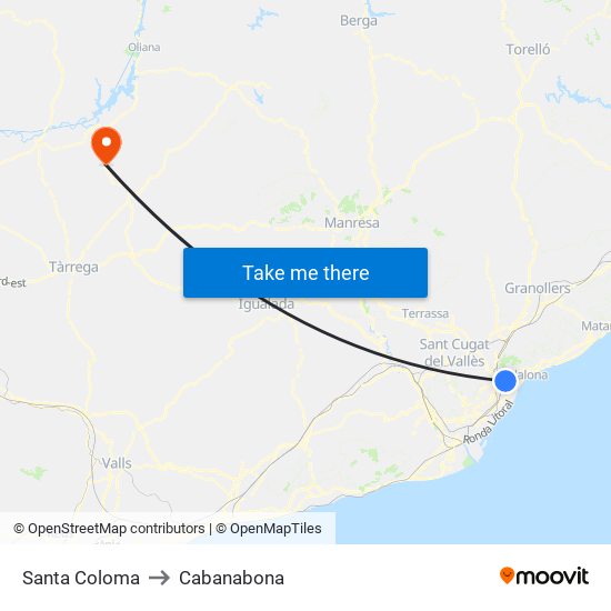 Santa Coloma to Cabanabona map