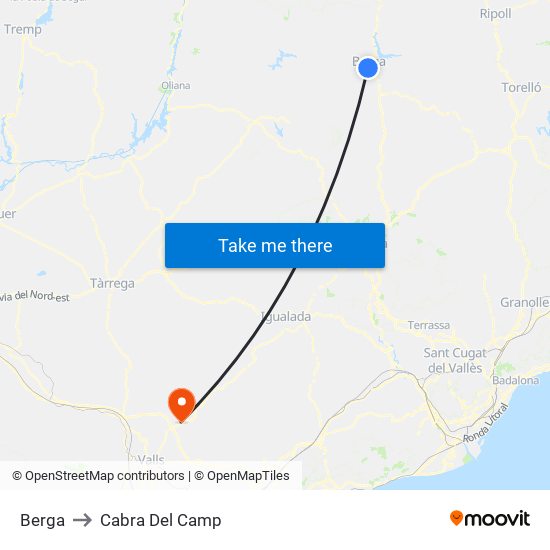 Berga to Cabra Del Camp map