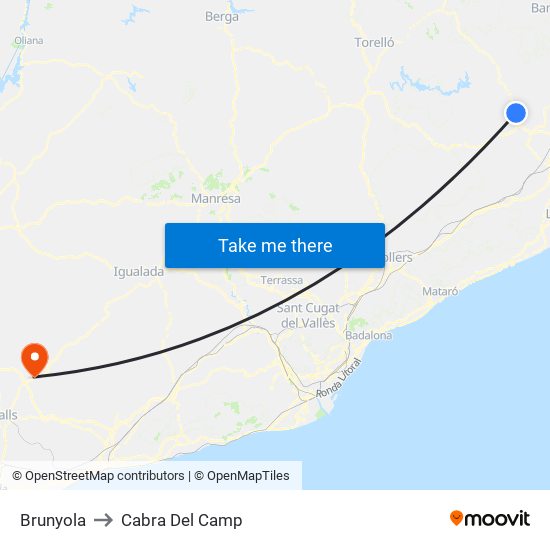 Brunyola to Cabra Del Camp map