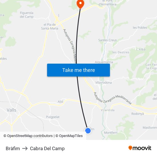 Bràfim to Cabra Del Camp map