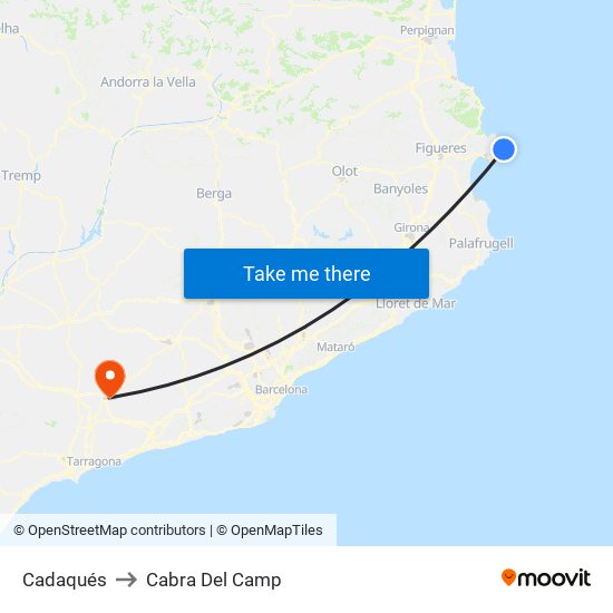 Cadaqués to Cabra Del Camp map