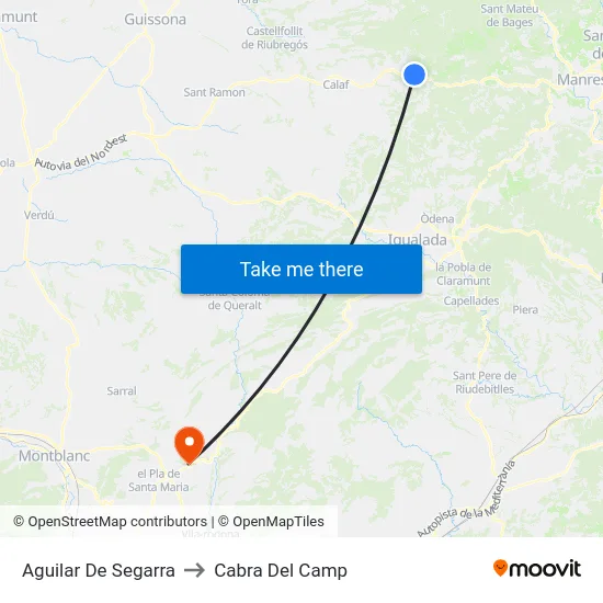 Aguilar De Segarra to Cabra Del Camp map