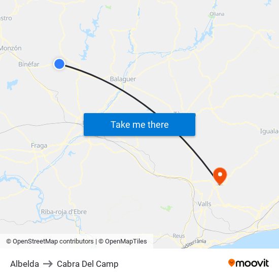 Albelda to Cabra Del Camp map