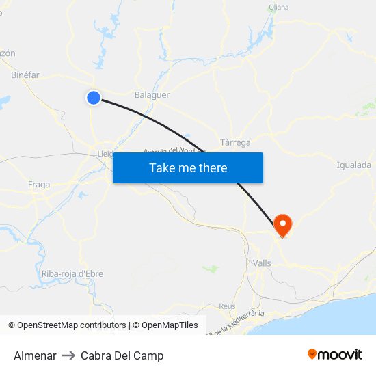 Almenar to Cabra Del Camp map