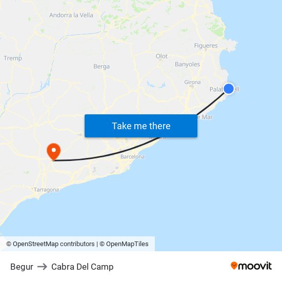 Begur to Cabra Del Camp map