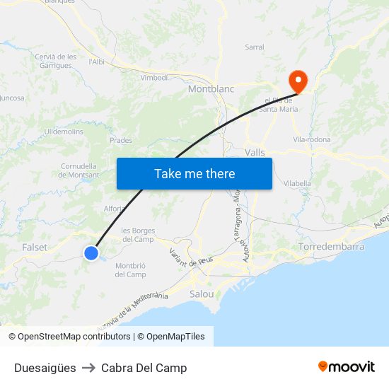 Duesaigües to Cabra Del Camp map