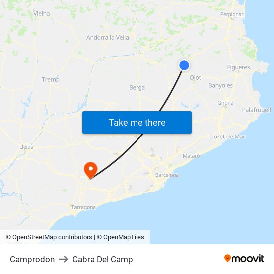 Camprodon to Cabra Del Camp map