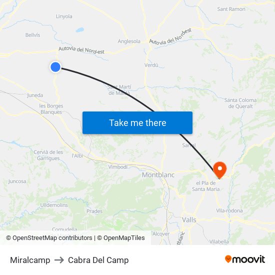 Miralcamp to Cabra Del Camp map