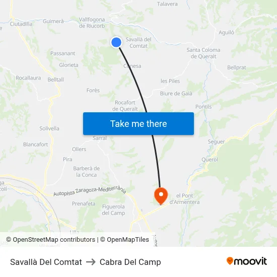Savallà Del Comtat to Cabra Del Camp map
