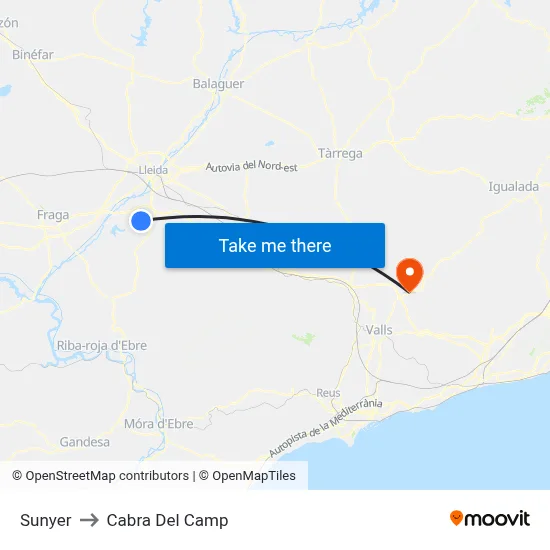 Sunyer to Cabra Del Camp map