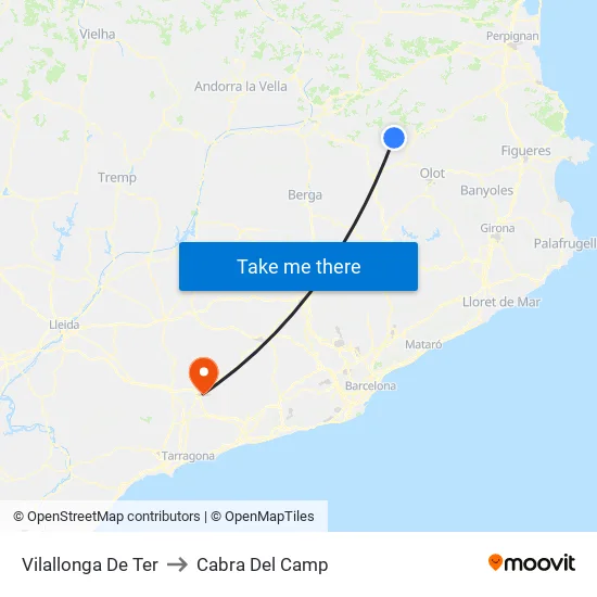 Vilallonga De Ter to Cabra Del Camp map