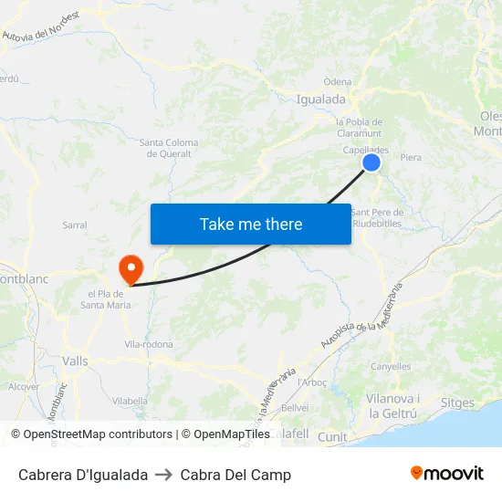 Cabrera D'Igualada to Cabra Del Camp map