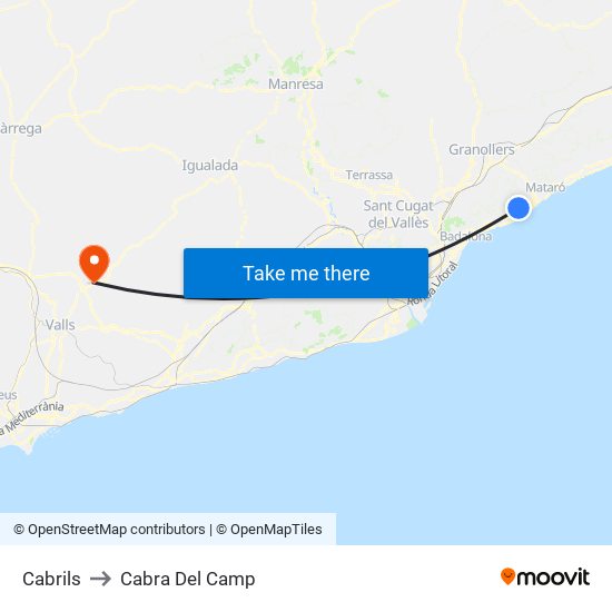 Cabrils to Cabra Del Camp map