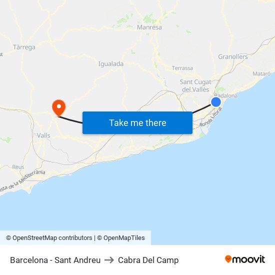 Barcelona - Sant Andreu to Cabra Del Camp map