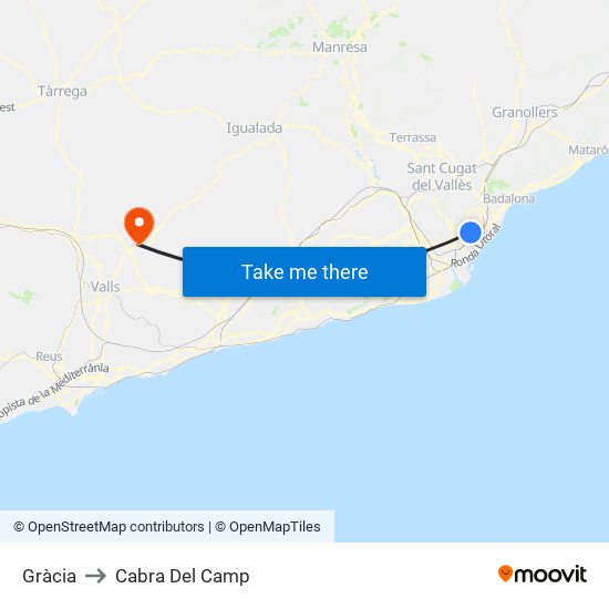 Gràcia to Cabra Del Camp map