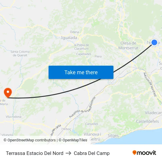Terrassa Estacio Del Nord to Cabra Del Camp map