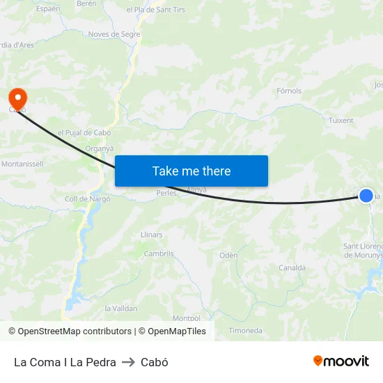 La Coma I La Pedra to Cabó map