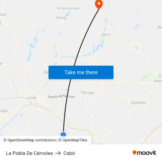 La Pobla De Cérvoles to Cabó map