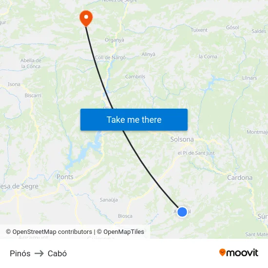 Pinós to Cabó map