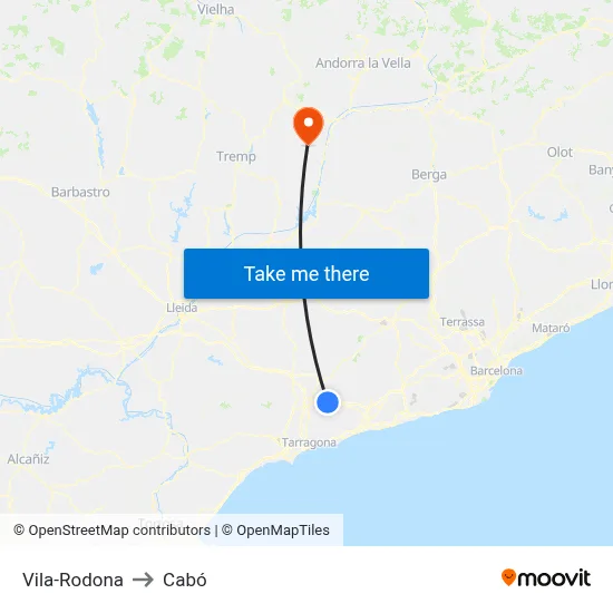 Vila-Rodona to Cabó map