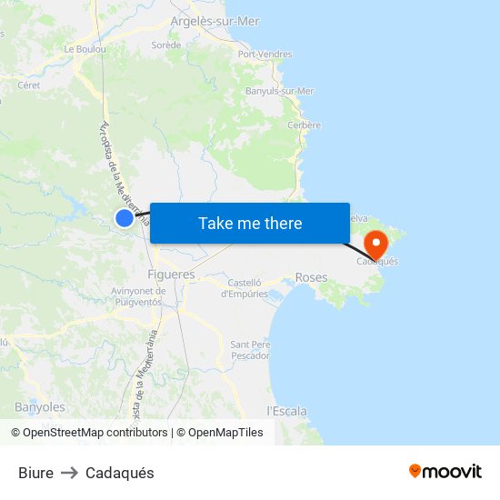 Biure to Cadaqués map