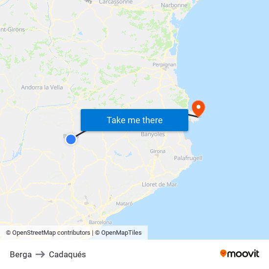 Berga to Cadaqués map