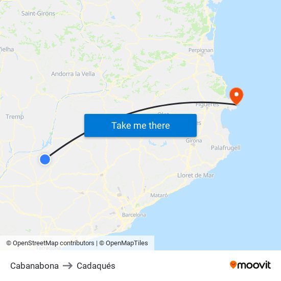 Cabanabona to Cadaqués map