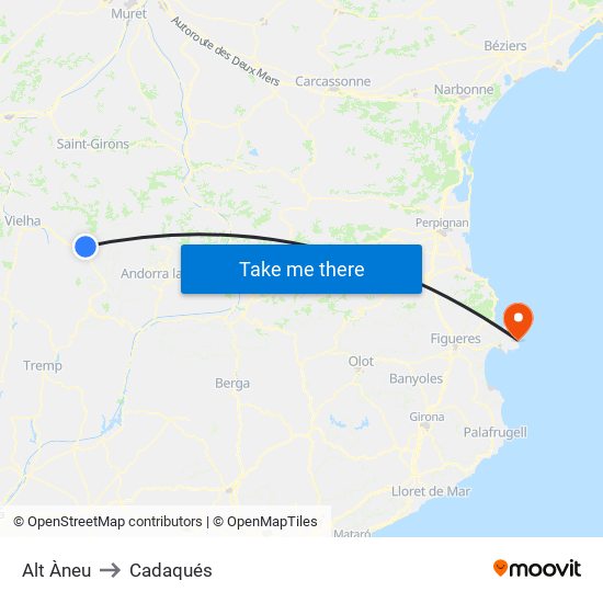 Alt Àneu to Cadaqués map