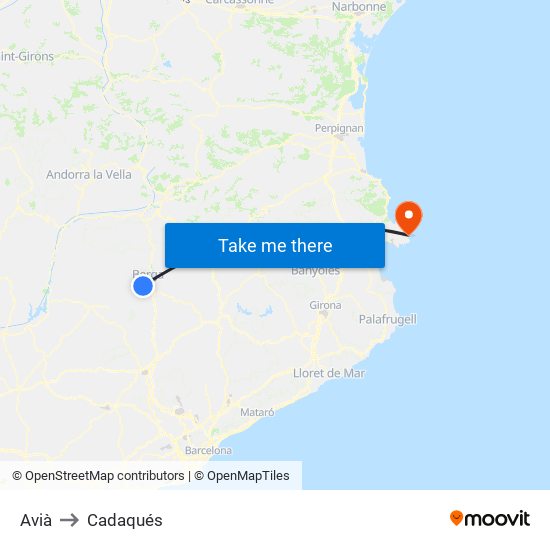 Avià to Cadaqués map