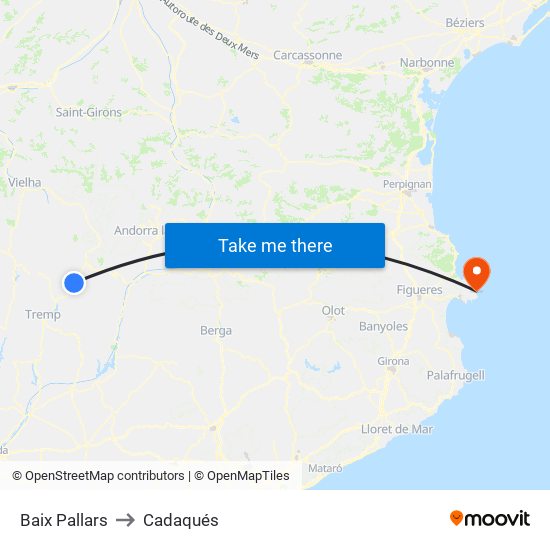 Baix Pallars to Cadaqués map
