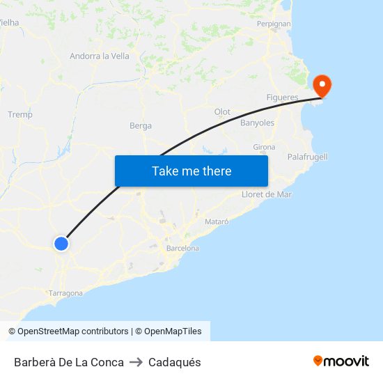 Barberà De La Conca to Cadaqués map