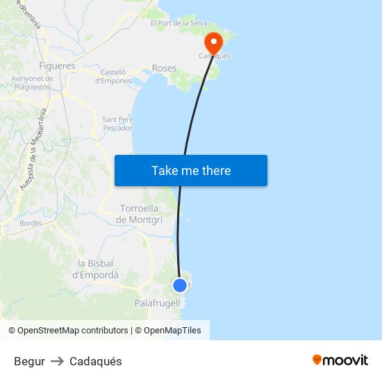 Begur to Cadaqués map
