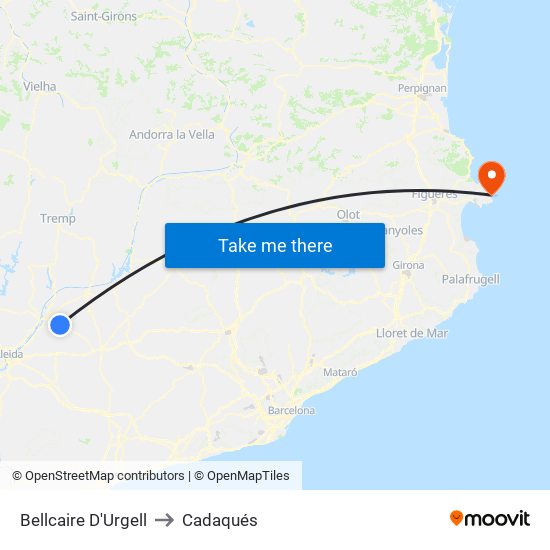 Bellcaire D'Urgell to Cadaqués map