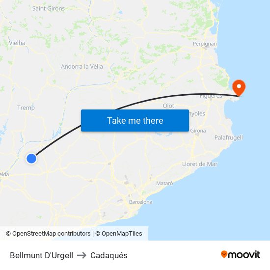 Bellmunt D'Urgell to Cadaqués map