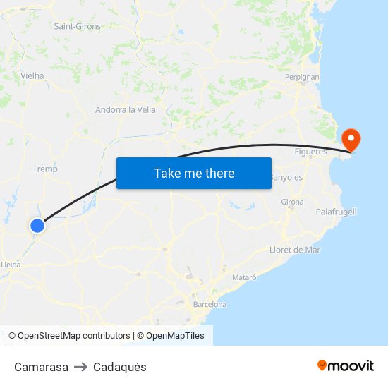 Camarasa to Cadaqués map