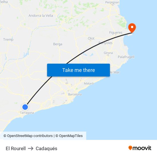 El Rourell to Cadaqués map