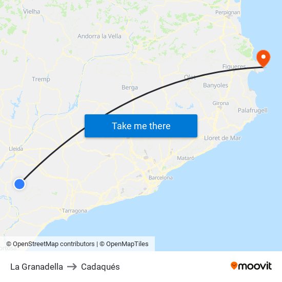 La Granadella to Cadaqués map