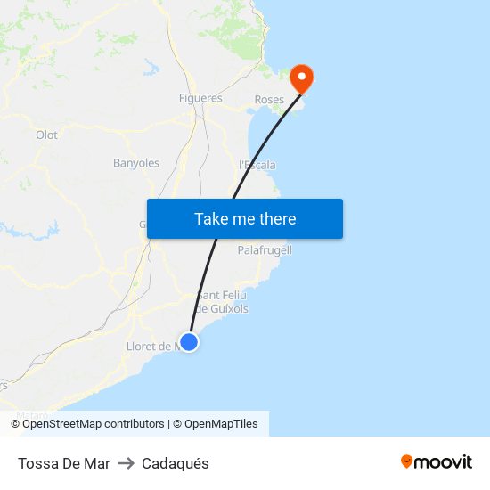 Tossa De Mar to Cadaqués map