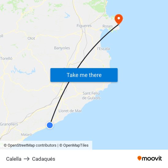 Calella to Cadaqués map