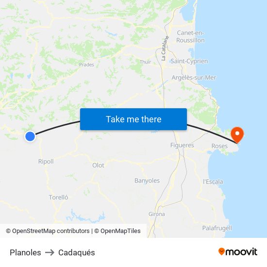 Planoles to Cadaqués map