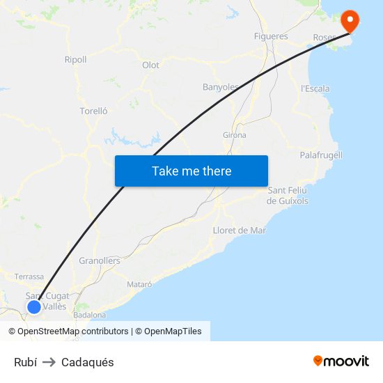 Rubí to Cadaqués map