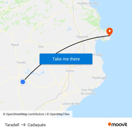 Taradell to Cadaqués map