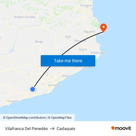 Vilafranca Del Penedès to Cadaqués map