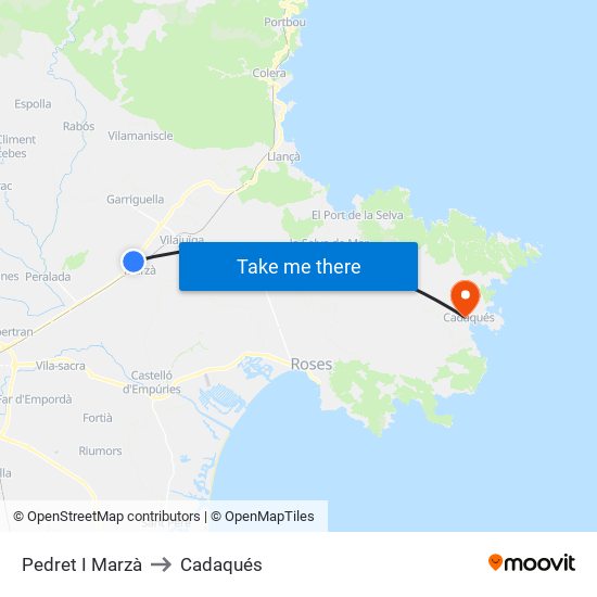 Pedret I Marzà to Cadaqués map