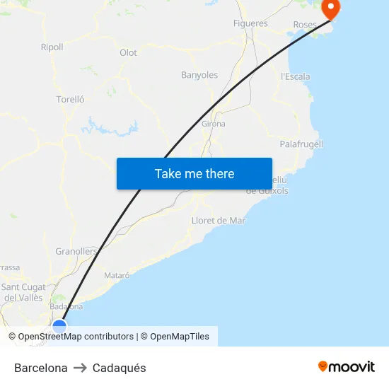 Barcelona to Cadaqués map