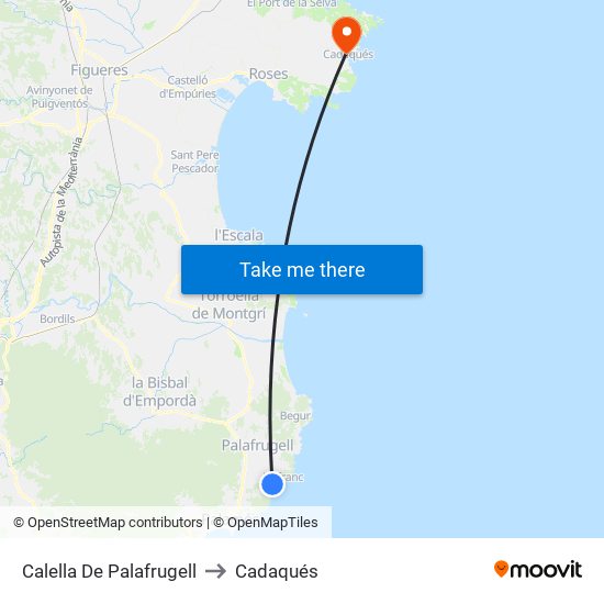 Calella De Palafrugell to Cadaqués map