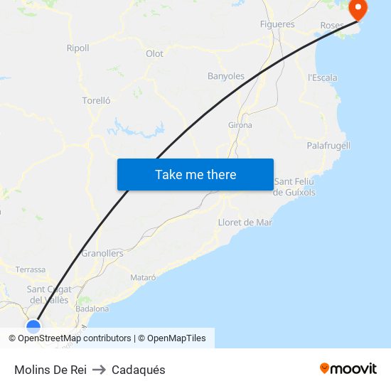 Molins De Rei to Cadaqués map